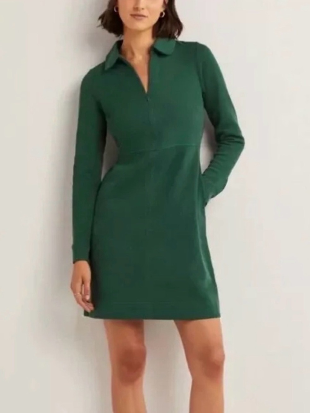 Long Sleeve Polo Dress in Emerald Green
